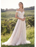 Off Shoulder Beaded Ivory Lace Tulle Sparkle Wedding Dress